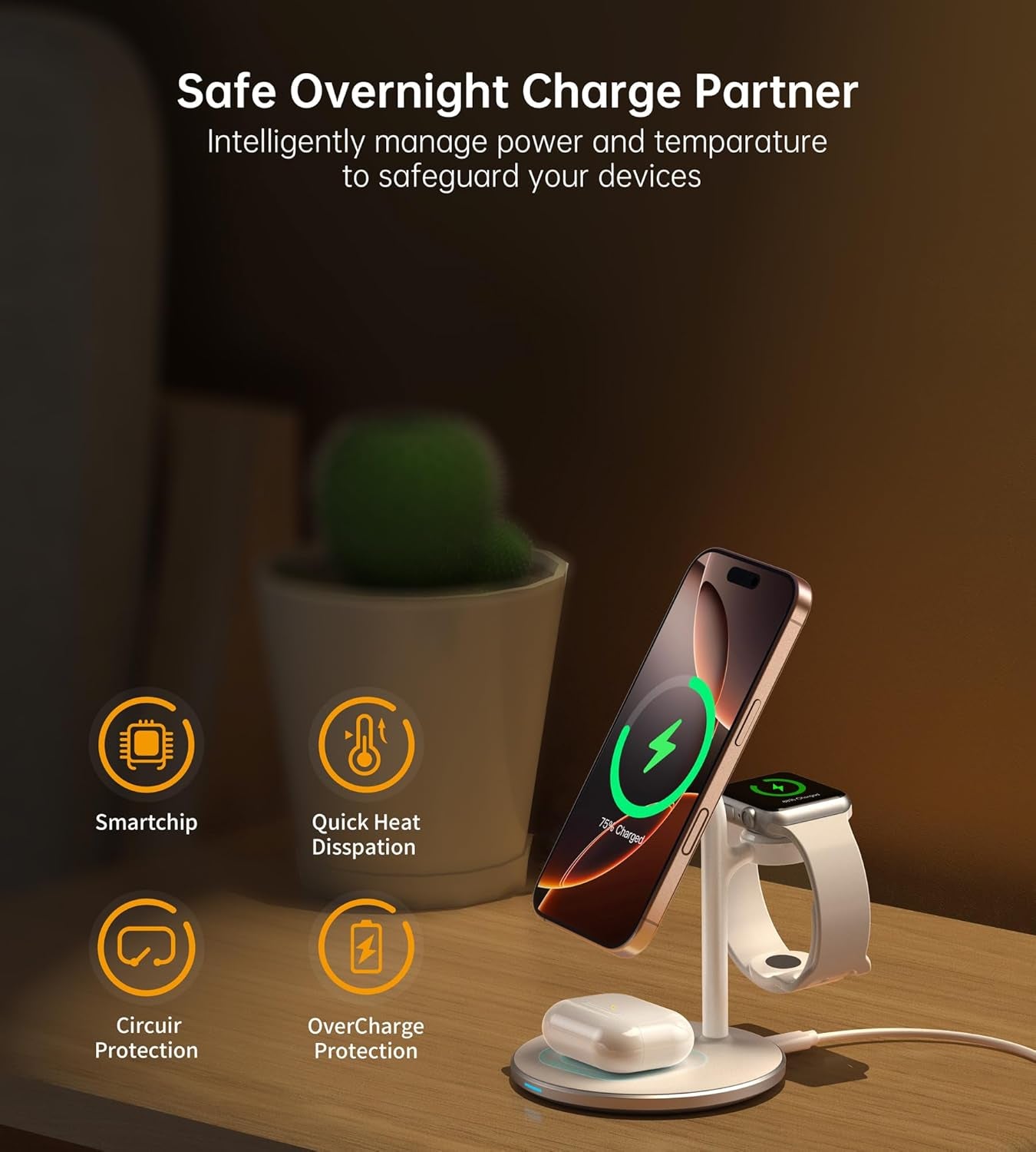 3 in 1 Wireless Charging Station for Apple Devices, Standard 15W Fast Wireless Mag-Safe Charger Stand with 20W Dapter for Iphone 16 15 14 13 12 Pro Max/Plus/Pro/Mini,Iwatch Ultra 1,2 S9/8.., Airpods