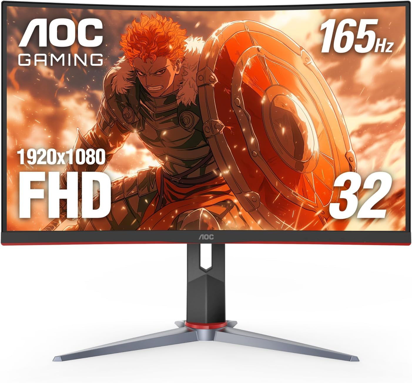 C32G2 32-Inch Curved Frameless Gaming Monitor - FHD, 1500R Curved VA, 1ms Response Time, 165Hz Refresh Rate, FreeSync, Height Adjustable, 3-Year Zero Dead Pixel Guarantee, Black