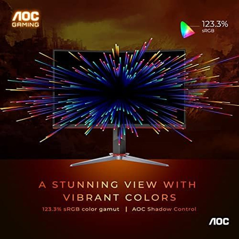 C32G2 32-Inch Curved Frameless Gaming Monitor - FHD, 1500R Curved VA, 1ms Response Time, 165Hz Refresh Rate, FreeSync, Height Adjustable, 3-Year Zero Dead Pixel Guarantee, Black