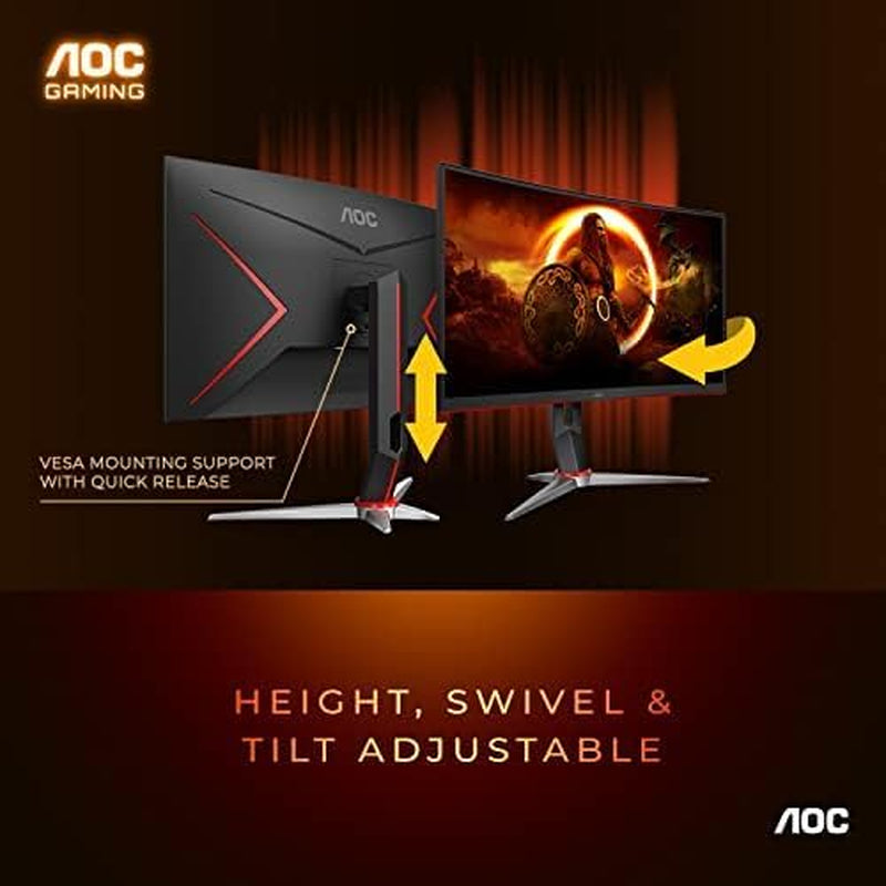 C32G2 32-Inch Curved Frameless Gaming Monitor - FHD, 1500R Curved VA, 1ms Response Time, 165Hz Refresh Rate, FreeSync, Height Adjustable, 3-Year Zero Dead Pixel Guarantee, Black