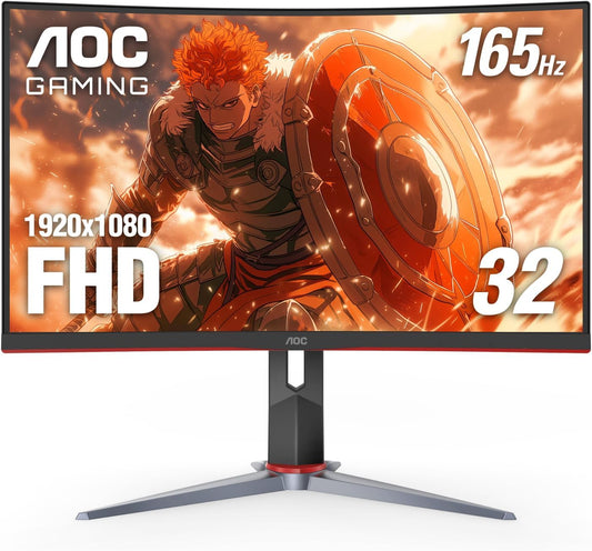 C32G2 32-Inch Curved Frameless Gaming Monitor - FHD, 1500R Curved VA, 1ms Response Time, 165Hz Refresh Rate, FreeSync, Height Adjustable, 3-Year Zero Dead Pixel Guarantee, Black